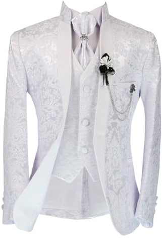 Traje de Esmoquin de 6 Piezas con diseño de Cachemira Floral Blanco para niño, para Bautizo, comunión y Todas Las Ocasiones Especiales