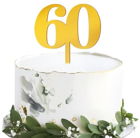 Number 60 Cake Topper Happy 60th Birthday Cake Topper Gold Mirror Anniversary Cake Decoration Party Cake Decorations Supplies