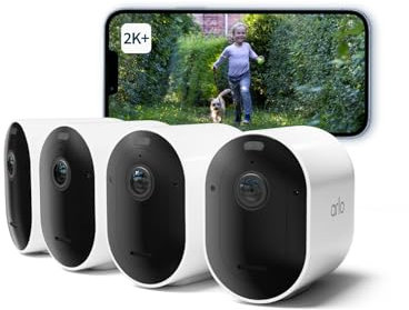 Arlo Pro 5 Security Camera Outdoor Wireless, 2K Video Battery Operated Home Outdoor Camera With Advanced Colour Night Vision, Siren & Dual-Band WiFi, Arlo Secure Trial Included, 4 Cameras, White