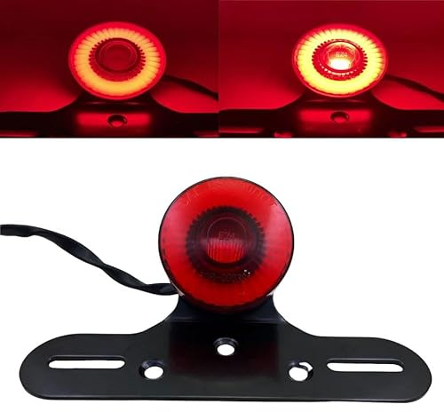 Hikneccty Vintage Runde LED Motorrad Stopp Rücklicht Motorrad Bremse Schwanz mit Nummernschild Halterung Halter Universal Blinker Für Kawasaki Chopper Suzuki Yamaha