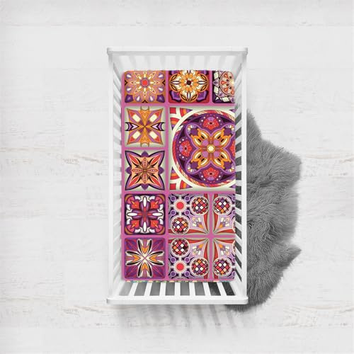 Morbuy Mandala-Druck Spannbettlaken Babybett, Spannbettlaken Kinderbett,Weiche Atmungsaktiv Spannbettlaken Kinderbett Stubenwagen Bezug Kinderwagen Matratzenbezug (Lila,135x100cm)