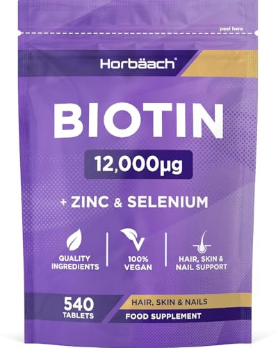 Biotin Hochdosiert 12.000 mcg Komplex mit Zink Selen | 6 Monate Vorrat - 540 Biotin Haare Tabletten | Biotin + Zink + Selenium für Haarwuchs, Haut & Nägel | Horbaach