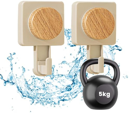 Daily Treasures 2 ganchos de succión de grano de madera, ganchos de ventosa con diseño de rotación para ducha, ganchos de succión al vacío para baño, ganchos extraíbles resistentes de 5 kg para