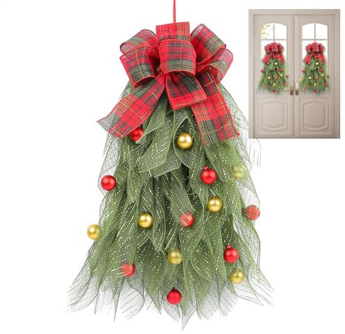 Weihnachtskranz in Tropfenform, 2024 Kiefer Girlande, kreative Weihnachtsgirlande in Tropfenform, Fenster-Weihnachtsdekorationen für Haustür, Zuhause