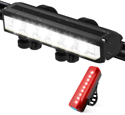 H8W8H Light Bar for Bike, 10000 Lumen Rechargeable Bike Lights Front and Back with 6 LED Super Bright Bike Light IPX5 Waterproof For Mountain Road Cycling