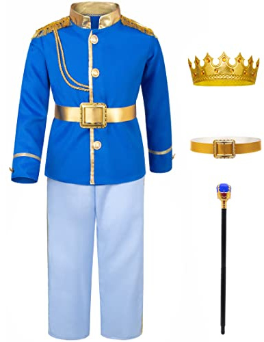 Prince Charming Costume for Kids Boys Royal Prince King Outfit Party Cosplay 10-11 Years Blue