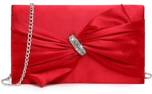 Dasein Women Elegant Satin Bow Flap Evening Bag Rhinestone Clutch Purse Handbag Formal/Wedding/Prom/Party