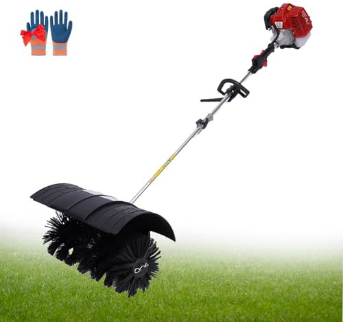 DOJOEUU Balai électrique 52 CC, balayeuse portative 2 Temps 2,3 CV avec Gants, balayeuse à Essence, Brosse à Gazon Artificiel, Balai électrique à Moteur à Essence pour pelouses, Jardins, Rues