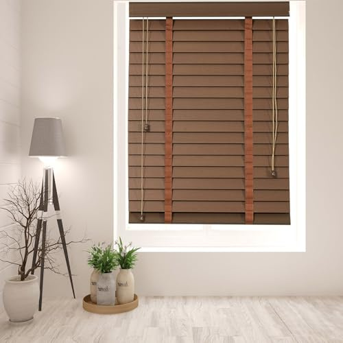 Jalousie Holzjalousie Horizontalerplissee Sichtschutz Fensterdecor 50mm Holz Lamellenvorhang Blendschutz Sonnenschutz Plissee für Fenster und Türen(Khaki)