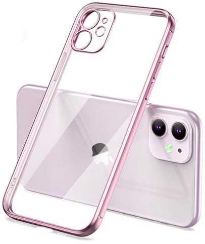 LVVLBBT Custodia trasparente placcata per iPhone 11 12 13 14 Pro Max in silicone X XR XS Max 8 7 Plus Custodia trasparente per la parte posteriore, rosa, per iPhone 13 Mini
