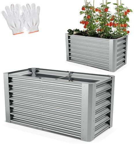 Onbest Metall Hochbeet - XXL Gemüsebeet/Kräutergarten aus Stahl - stabil, wetterfest & pflegeleicht - Hochbeete-Kit - Ideal für Kräuter aus dem Garten, Terrasse/Balkon (Silber, 120x60x60cm)