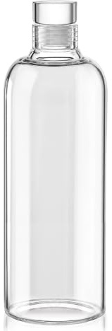Vllcsla Wasserflasche Glas 1000ml, 750ml, 500 ml, Auslaufsichere Trinkflasche mit Zeitmarkierungs, Wiederverwendbare Glasflasche mit Schraubverschluss, für Wein, Getränke, Flüssigkeiten, 750 ml