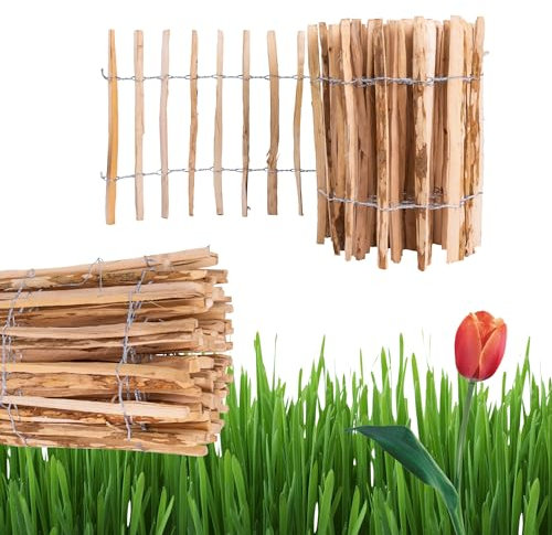 Ogrodzenia Wiklinowe Staketenzaun H:70 cm L:5m Lattenabstand 4-5 cm Gartenzaun Beetumrandung Haselnuss Holz Steckzaun Holzzaun Zaunelemente Rollzaun Rollboarder