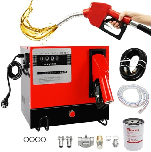DAOHHFO Dieselpumpe Kraftstoffpumpe Selbstansaugend 230V, 550 W Mobile Tankstellen 60L/min Ölabsaugpumpe mit Zählwerk, Schläuch und Pistole, Kraftstoffpumpe Ölpumpe Ideal für PKW, Tankwagen, etc