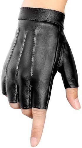 MELLIEX Guantes Cuero Sin Dedos, Antideslizante Mitones de Cuero PU para Hombre Mujer Moto Ciclismo Deporte, L