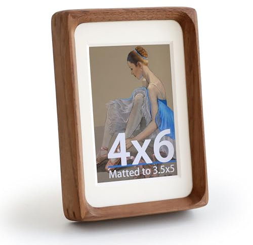 SoochART Walnut Wood Picture Frame,Picture 3.5x5 with Mat or 4x6 Without Mat,Standing Desk Photo Frame 4 by 6,Plexiglass,Tabletop or Wall Display