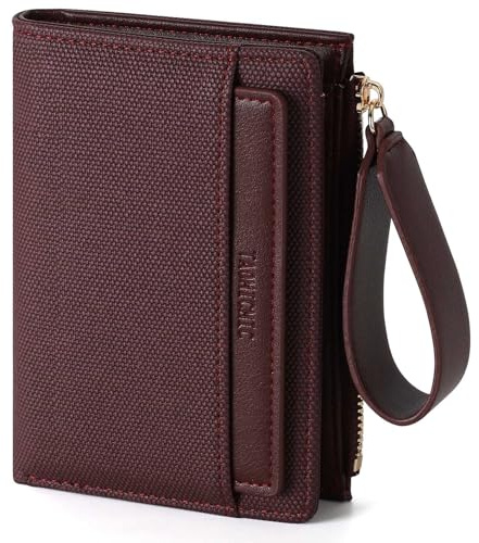 RRANCharltu Damplånbok i PU-läder, plånbok för kvinnor liten flicka myntväska med flera kortplatser mini korthållare med dragkedja armband och myntfack, vinröd