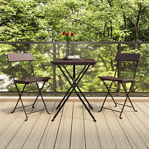 XINCXIN Bistrostühle 2 STK., Stühle Gartenstühle Terrassenstühle Korbsessel Geeignet für Garden Balcony Outdoor Terrace Klappbar Braun Poly Rattan und Stahl