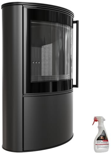 KRATKI Bjorn Kaminofen 10 kW – freistehender Holzofen mit Panoramascheibe & TERMOTEC – BImSchV 2 & Ökodesign – Externe Luftzufuhr – mit Kaminreiniger, Effizient & umweltfreundlich