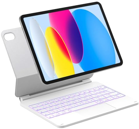 Inateck Magnetic Keyboard Case for iPad 10th Gen 10.9 /11th Gen A16 11 | Floating Stand, 7-Colour Backlight, with Trackpad, KB09119-10,White