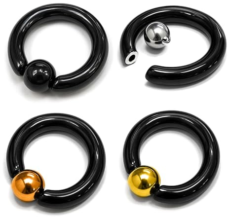 Black Prince Albert Piercing, Captive Bead Hoop Ring BCR/CBR 8G bis 00G Körperschmuck für Nase, Ohren, Intim, British Standard zertifiziert vom Sheffield Assay Office
