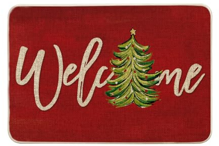 Artoid Mode Bäume Kiefern Sterne Weihnachten Fußmatte, Saisonale Xmas Welcome Dekoration Küche Teppich Bodenmatte für Innen Außen Dekor 40x60 cm
