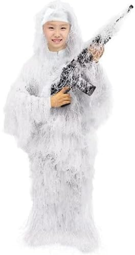 JuanNest Tarnanzug Dschungel Ghillie Suit Für Kind,Atmungsaktives Wald Ghillie Suit,3D Taktisches Tarnkleidung Jagd Paintball Airsoft Sniper Camouflage Set Für Dschungel,Wüste,Schnee C,110cm-130cm