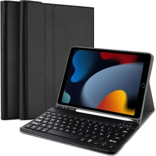 Étui avec Clavier pour iPad 9e génération 10,2 Pouces, Clavier Bluetooth AZERTY français Amovible avec étui Intelligent pour iPad 9eme / 8eme / 7eme /Air 3/Pro 10,5 (Ne Pas inclure Le Stylet) (B)