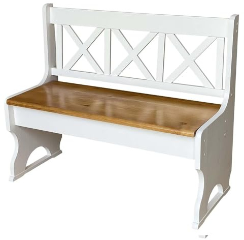 k koma Sitzbank Kiefer Massivholz Weiß mit Lehne – für Innenbereich, Flur & Esszimmer, Sitz Alder/Erle Farbe (135 cm)