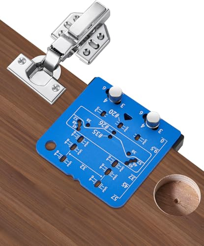 35mm Concealed Hinge Jig, Aluminum Alloy Hinge Drilling Hole Router, fits 45/48/52 Hinge Rings, Adjustable Quick Punch Cabinet Hardware Template, Blue