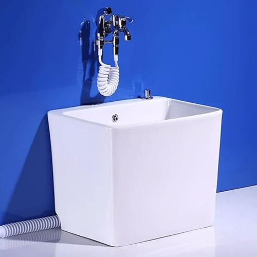 GUAWJRZDP Fregadero de Trapeador de Cerámica, Fregadero Comercial para Fregona, Lavabo de Servicio para Fregona, Lavabo de Servicio de Piso Independiente con Grifo(46x32x40cm/18.1x12.5x15.7'')