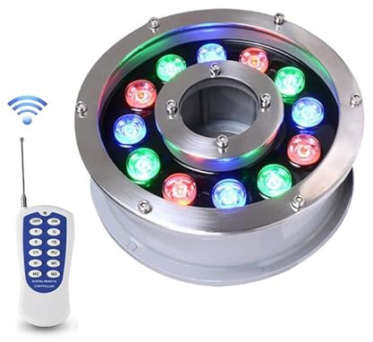GUODDM Lampada A LED per Fontana Ad Anello, Luce Subacquea da Incasso, Faretto per Laghetto da 12 V, Lampade Subacquee Impermeabili IP68(RGB (Red/Green/Blue),9W)