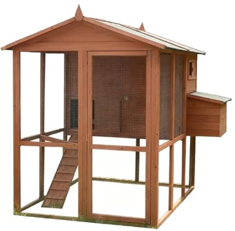Großer Hühnerstall, Hühnerhaus Aus Holz, Geflügelgehege, Tierstall, Auslaufkäfig mit Sitzstangen und Türen, Kaninchen und Entenställe für Alle Tierarten(170cm)