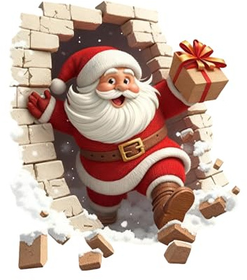 Wandaufkleber „Weihnachtsmann“ – weihnachtlicher Wandaufkleber „Santa Breaking Brick“, Urlaubs-3D-Aufkleber, Dekorationen für Zuhause, Party, Wohnzimmer, Schlafzimmer, saisonale Innendekoration, abzie