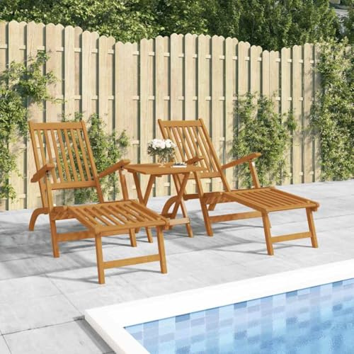 JHQHSM 2 lettini da giardino con pediera in legno massello di acacia, schienale regolabile e design pieghevole per terrazze, giardino, robusto legno duro durevole, comodi