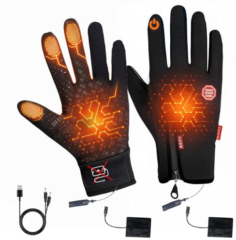 USB Heated Gloves for Men, Touch Screen Waterproof Thermal Hand Warmers Gloves, Waterproof & Windproof Non-Slip Glove, Women Men Glove for Hiking Skiing Outdoor Activities