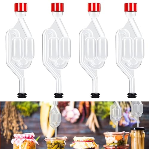 DabbOo 4 Pièces Barboteur Fermentation Livré avec 4 Bouchons en Caoutchouc et 4 Capuchon pour Conserves Maison Brassage Bière Vinification et Préparation de Choucroute Kimchi