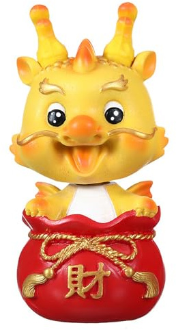 Fictory Lucky Fortune Dragon Bobblehead, Large Chinese New Year Nodding Figure, Cartoon Wealth Ornament for Car Dashboard and Home Decor