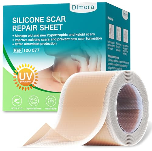 Dimora UPF50+ Silicone Scar Sheets with UV Protection Reusable Sheets to Soften, Flatten Fade Scars, Reduce Redness for Surgical, C-Section, Burn, Keloid, and Hypertrophic Scars (4cm x 2m Roll)