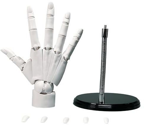 Manichino articolato, 20 cm, modello a mano per artisti, scala 1:1, flessibile, snodabile, per disegno e pittura, modello a mano in PVC bianco con base