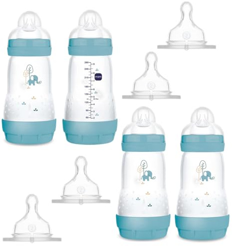 MAM Anti Colic Flasche 260 ml 4er Pack inkl. 8 Sauger // Größe 1 & 2 ab Geburt