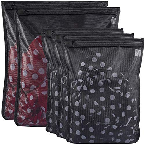 TENRAI Wäschesäcke für empfindliche Wäsche, BH, feines Netzgewebe, Reißverschluss, schützt die beste Kleidung in der Waschmaschine, 5 Stück, Schwarz, 5 Stück