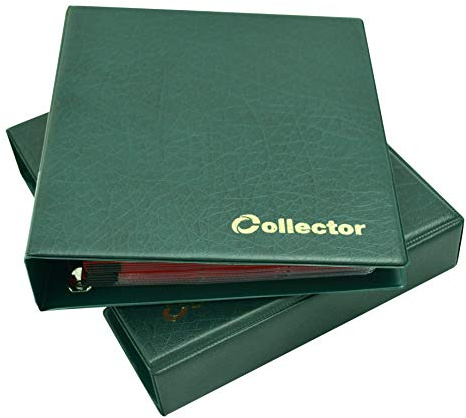 Collector Münz-Sammelalbum mit Schutzkassette Etui für 280 Verschiedene Münzen-Größen, für 2 Euro Münzen und Andere Mittlere Größe - mit Seiten und Roten Trennblättern + Index - Grün Münzalbum