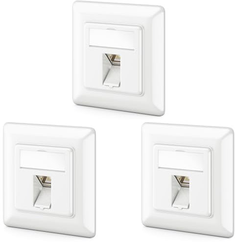 deleyCON Set di Prese di Rete CAT6a - 3 Prese Keystone Sottointonaco STP Schermate - Moduli RJ45 con Involucro in Metallo - per Riquadro Dati e Cavi di Rete