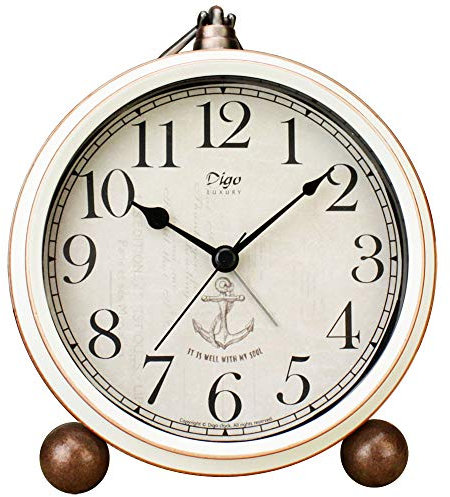 Justup Wecker, 5,2 Zoll Weiß Vintage Retro Schreibtisch Analog Quarz Uhr mit Kein Ticken,Geräuschlos,Batteriebetrieben Quarzwerk, HD Glas für Schlafzimmer/Wohnzimmer/Kinder (Weiß)