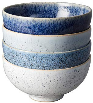 Denby - Studio Blue Rice Bowls Set of 4 - Dishwasher, Microwave Safe Crockery 480ml 13cm - Tonal Blue Ceramic Stoneware Tableware - Chip & Crack Resistant Rice Bowls