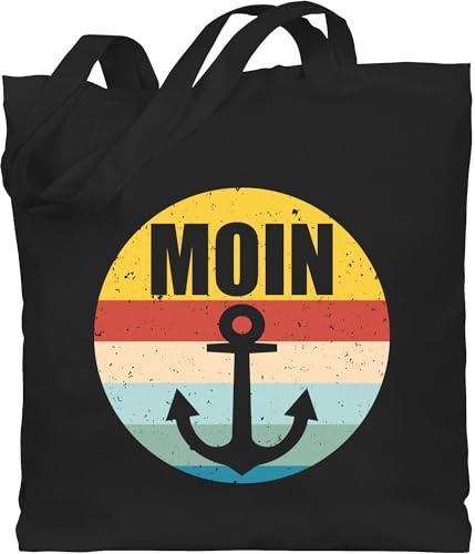 Shirtracer - Baumwolltasche - Sprüche Statement - Moin mit Anker retro