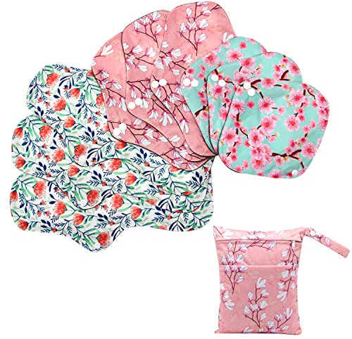 Asenappy Soft Adjustable Snaps Reusable Menstrual Pads - Reusable Sanitary Pads | Reusable Panty Liners | Soft Cloth Menstrual Pads -9 pcs Pad with 1 Bag(Multicolor a)