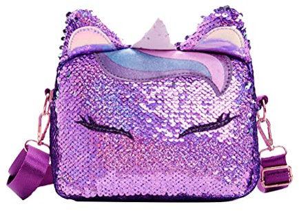 VALICLUD Frauen Mädchen Einhorn Pailletten Tasche Glitzer Crossbody Geldbörse Umhängetasche für Kinder Kleine Mädchen (Lila)