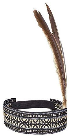 Boland 44092 – pannband indiankvinna vis kvinna, beige-svart, stretchig, med fjädrar, squaw, vilda västar, kostym, karneval, temafest